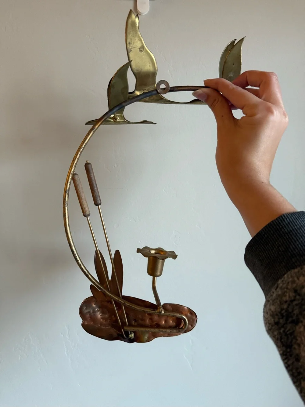 Vintage Brass Flying Geese Wall Art Candle Holder Sconce Mid Century